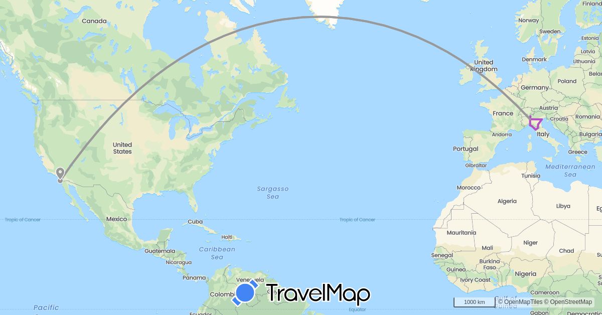 TravelMap itinerary: driving, plane, train, boat in Italy, United States (Europe, North America)